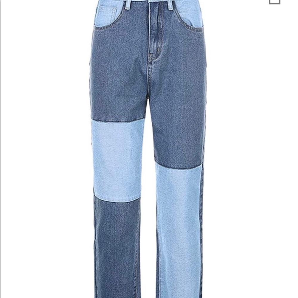 New trendy color block patchwork jeans